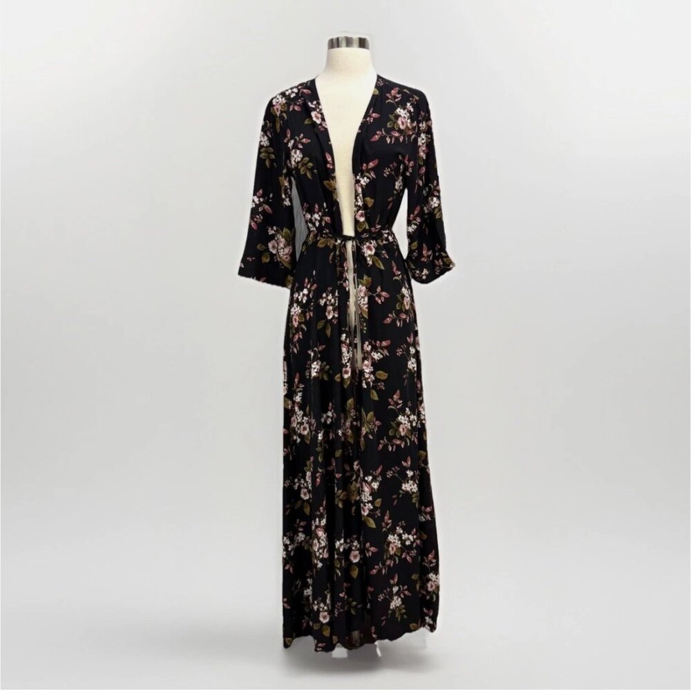 Mia Joy Joyfolie Kathleen Black Floral Duster Long Top‎ Festival Boho Feminine - Picture 2 of 15
